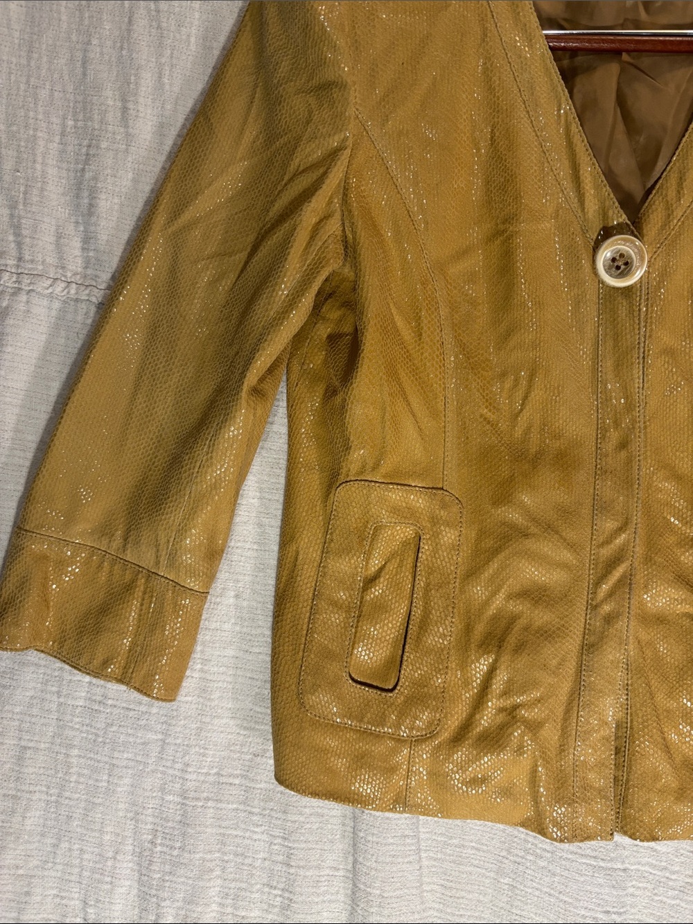 Lafayette 148 NY Vintage Reptile Embossed Leather Jacket Yellow Size 6 - Picture 6 of 13